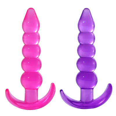 Bumpy Delight Anal Plug Purple Flexible Waterproof TPE Rubber Butt Plug with Smooth Incremental Anal Beads