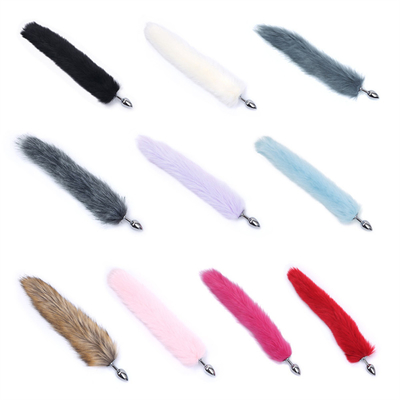 Dropping Black Fox Tail Metal Anal Plug Smooth Fur Fox Tail Sex Toy for Women