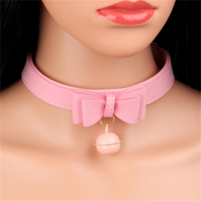 Adult Sex Toys Pink Dog Bell Bowknot Golden Hole Soft Leather Pin Buckle Neck Sleeve Black Neck Sleeve Collar