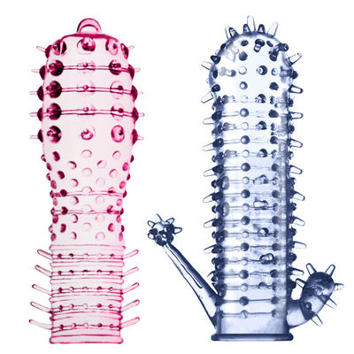 Crystal Penis Cock Ring Sleeve Climax Delayed TPE Ring Pink / Blue