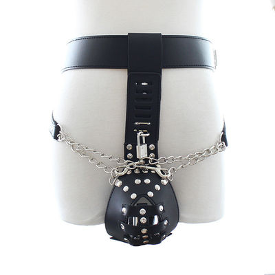 BK-12 Leather Sexy Pants Fixed Penis Ring Cock Cage Leather Chastity Belt For Men