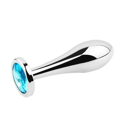 Black Metal Anal Plug For Women , Blue Gem Butt And Vagina Sex Toys