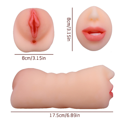 3 in 1 Male Masturbator Realistic Pocket Pussy Double-Ended Male Sex Toys with Mouth Tongue Textured Vagina &amp; Tight Anus