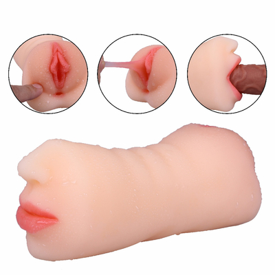 3 in 1 Male Masturbator Realistic Pocket Pussy Double-Ended Male Sex Toys with Mouth Tongue Textured Vagina &amp; Tight Anus