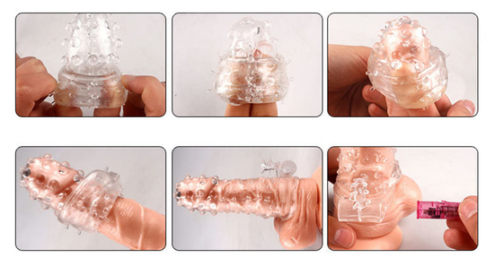 Crystal Vibrating Penis Sleeves Delay Enlargement Soft TPE Condoms For Man