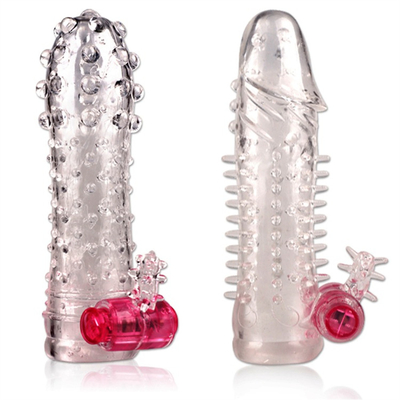 Crystal Vibrating Penis Sleeves Delay Enlargement Soft TPE Condoms For Man