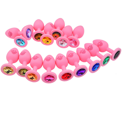 Adult Sex Toys Medical Silicone Anal Butt Plug with Colorful Plastic Gem