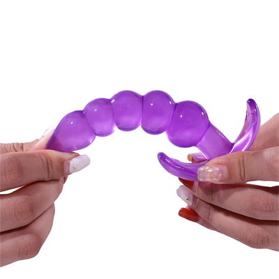 Bumpy Delight Anal Plug Purple Flexible Waterproof TPE Rubber Butt Plug with Smooth Incremental Anal Beads