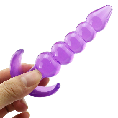 Bumpy Delight Anal Plug Purple Flexible Waterproof TPE Rubber Butt Plug with Smooth Incremental Anal Beads