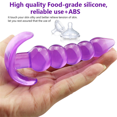 Bumpy Delight Anal Plug Purple Flexible Waterproof TPE Rubber Butt Plug with Smooth Incremental Anal Beads