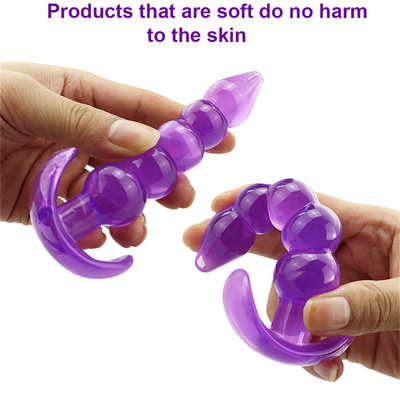 Bumpy Delight Anal Plug Purple Flexible Waterproof TPE Rubber Butt Plug with Smooth Incremental Anal Beads