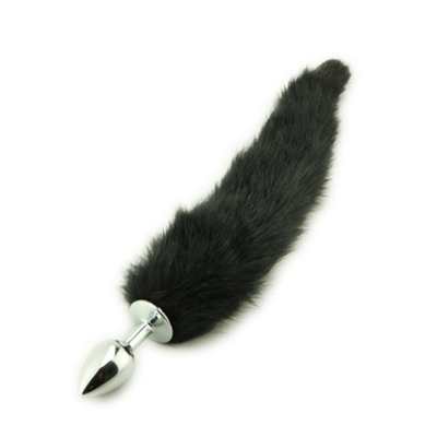 Dropping Black Fox Tail Metal Anal Plug Smooth Fur Fox Tail Sex Toy for Women