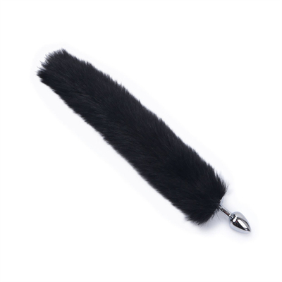 Dropping Black Fox Tail Metal Anal Plug Smooth Fur Fox Tail Sex Toy for Women