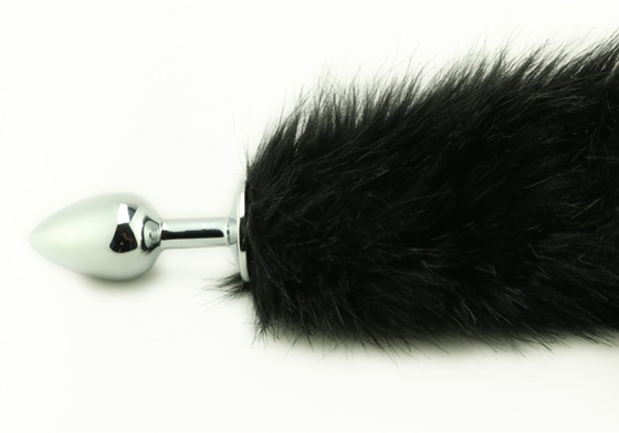 Dropping Black Fox Tail Metal Anal Plug Smooth Fur Fox Tail Sex Toy for Women