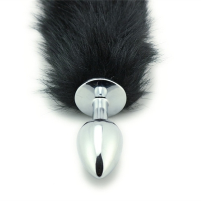 Dropping Black Fox Tail Metal Anal Plug Smooth Fur Fox Tail Sex Toy for Women