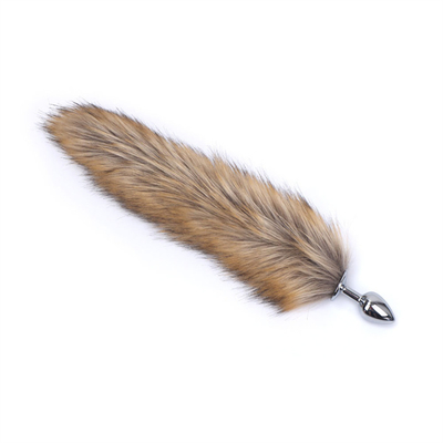 Dropping Black Fox Tail Metal Anal Plug Smooth Fur Fox Tail Sex Toy for Women