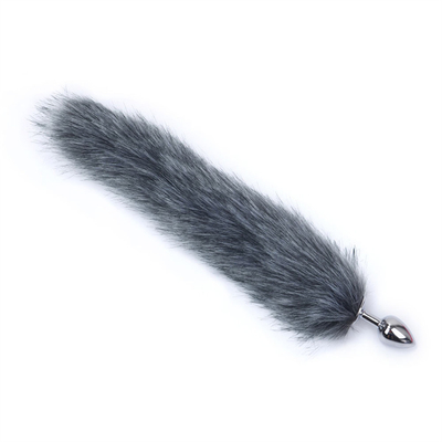 Dropping Black Fox Tail Metal Anal Plug Smooth Fur Fox Tail Sex Toy for Women