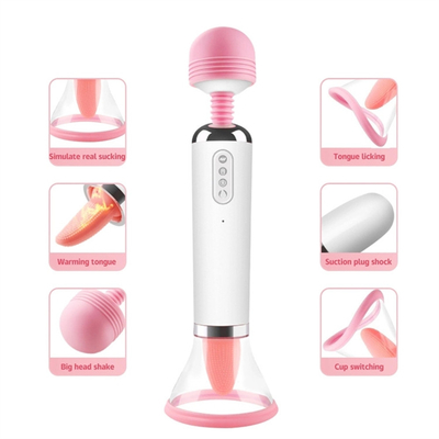 Dual Heed AV Wand Tongue Licking Suction Vibrator Pussy Vagina Massage Female Masturbation Vibrator