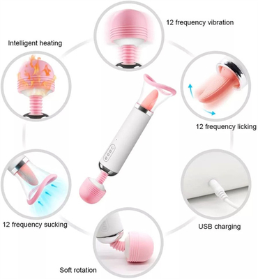 Dual Heed AV Wand Tongue Licking Suction Vibrator Pussy Vagina Massage Female Masturbation Vibrator