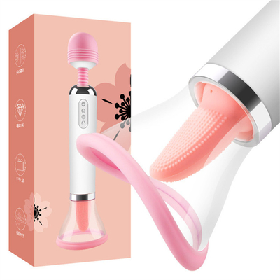 Dual Heed AV Wand Tongue Licking Suction Vibrator Pussy Vagina Massage Female Masturbation Vibrator