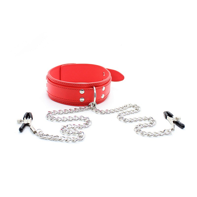 New Leather Choker Collar With Nipple Breast Clamp Clip Chain Couple SM Sex Toys For Woman Sex Tools Couples Adult Games