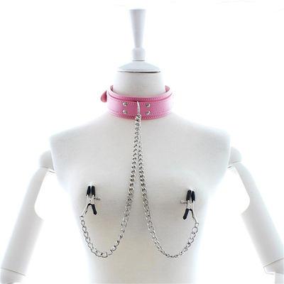 New Leather Choker Collar With Nipple Breast Clamp Clip Chain Couple SM Sex Toys For Woman Sex Tools Couples Adult Games