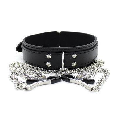 New Leather Choker Collar With Nipple Breast Clamp Clip Chain Couple SM Sex Toys For Woman Sex Tools Couples Adult Games