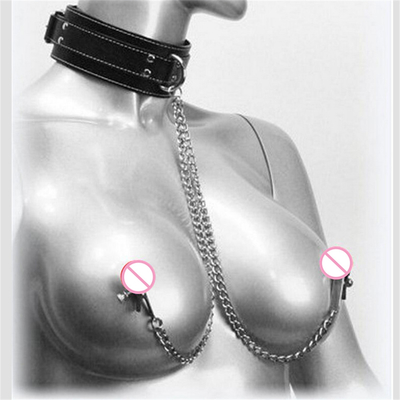 New Leather Choker Collar With Nipple Breast Clamp Clip Chain Couple SM Sex Toys For Woman Sex Tools Couples Adult Games