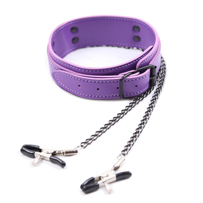 New Leather Choker Collar With Nipple Breast Clamp Clip Chain Couple SM Sex Toys For Woman Sex Tools Couples Adult Games