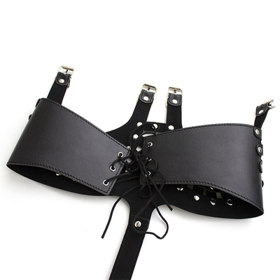 Womens Black BDSM Bondage Leather Dancing Open Bra Backless Lingerie Set