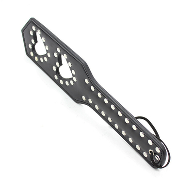 Rivets Double Hollow Heart Spanking Paddle Leather Slave Bitch Punished Paddle