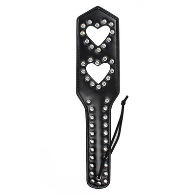 Rivets Double Hollow Heart Spanking Paddle Leather Slave Bitch Punished Paddle