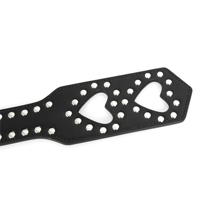 Rivets Double Hollow Heart Spanking Paddle Leather Slave Bitch Punished Paddle