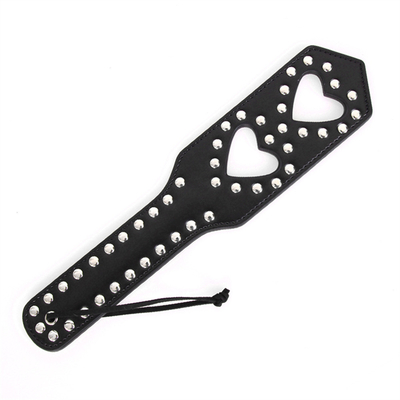 Rivets Double Hollow Heart Spanking Paddle Leather Slave Bitch Punished Paddle