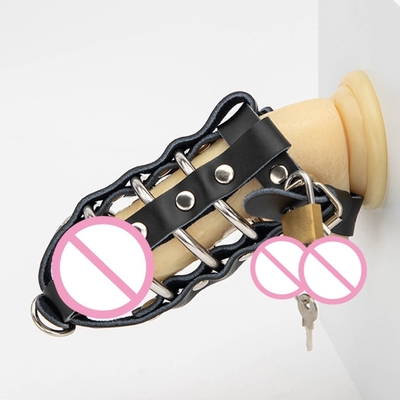 High Quality Leather Male Chastity Device Penis Lock Cock Cage