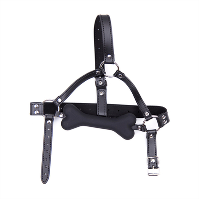 Leather Restraint Slave Cosplay Bondage Hood Head Harness Mouth Ball Gag