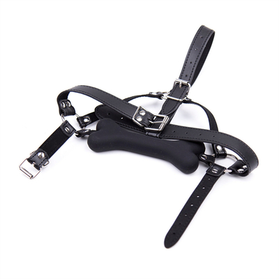 Leather Restraint Slave Cosplay Bondage Hood Head Harness Mouth Ball Gag