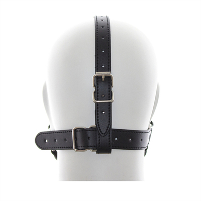 Leather Restraint Slave Cosplay Bondage Hood Head Harness Mouth Ball Gag