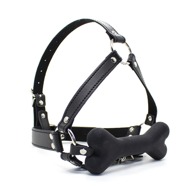 Leather Restraint Slave Cosplay Bondage Hood Head Harness Mouth Ball Gag