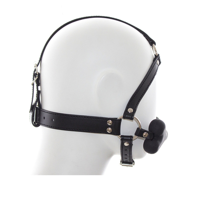 Leather Restraint Slave Cosplay Bondage Hood Head Harness Mouth Ball Gag