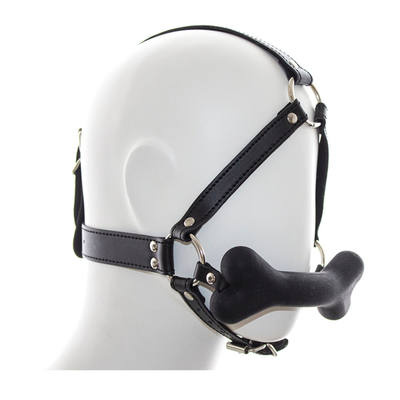 Leather Restraint Slave Cosplay Bondage Hood Head Harness Mouth Ball Gag