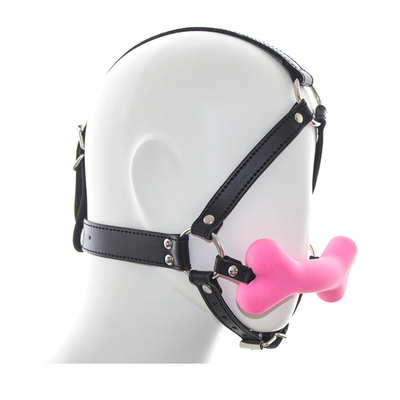 Leather Restraint Slave Cosplay Bondage Hood Head Harness Mouth Ball Gag