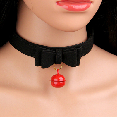 Adult Sex Toys Pink Dog Bell Bowknot Golden Hole Soft Leather Pin Buckle Neck Sleeve Black Neck Sleeve Collar