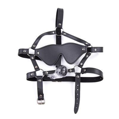 Leather Gag Blindfold Bondage Hot Mouth Hollow Black balls PU leather Blindfold