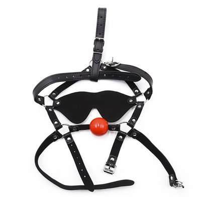 Leather Gag Blindfold Bondage Hot Mouth Hollow Black balls PU leather Blindfold