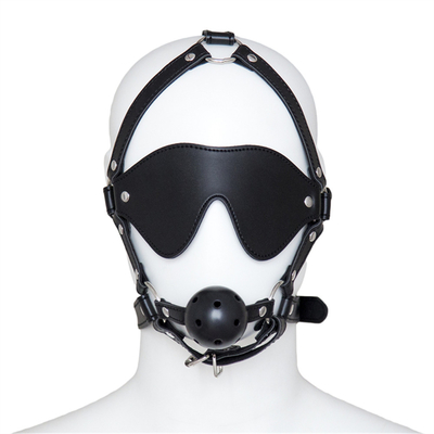 Leather Gag Blindfold Bondage Hot Mouth Hollow Black balls PU leather Blindfold