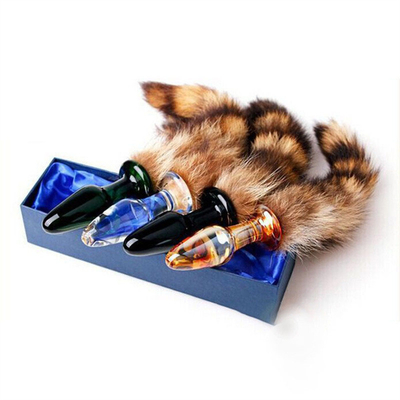 Sex Toy Real Fox Fur Tail Glass Anal Plug For Woman Cosplay