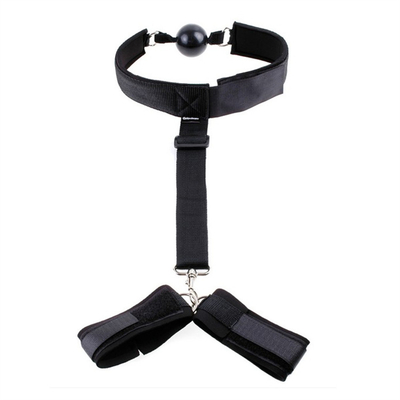 Black 2-in-1 Erotica Reverse Back Handcuffs Silicone Solid Gag Upper Body Bondage Toys BDSM Couple Flirting Tools