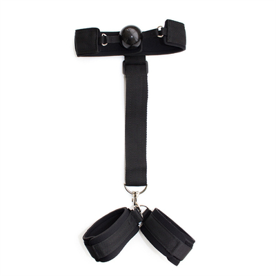 Black 2-in-1 Erotica Reverse Back Handcuffs Silicone Solid Gag Upper Body Bondage Toys BDSM Couple Flirting Tools