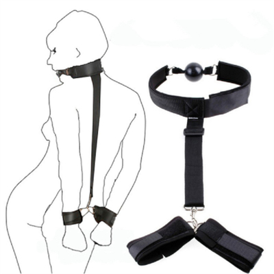 Black 2-in-1 Erotica Reverse Back Handcuffs Silicone Solid Gag Upper Body Bondage Toys BDSM Couple Flirting Tools